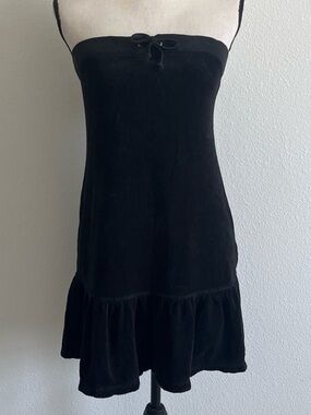 Black Strapless terry cloth Dress with Ruffle Hem